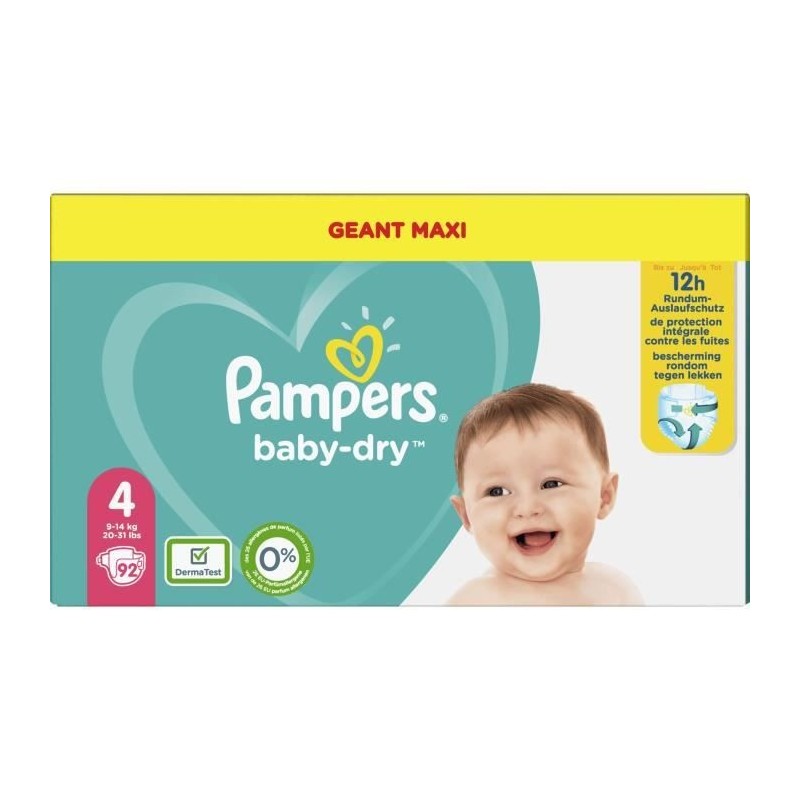 Pampers Baby-Dry Taille 4, 92 Couches