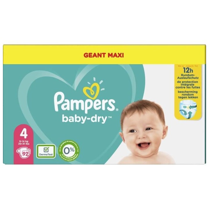 Pampers Baby-Dry Taille 4, 92 Couches