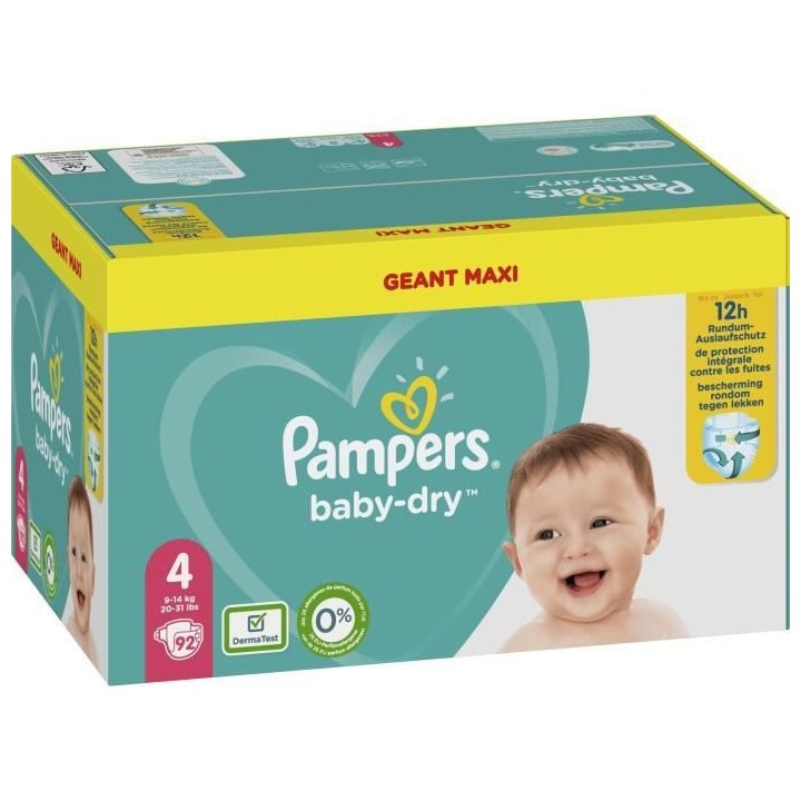 Pampers Baby-Dry Taille 4, 92 Couches