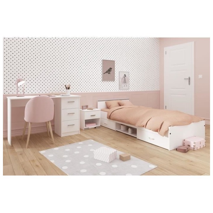 Chambre complete enfant 3 pieces ZODIAC - Lit + chevet + bureau - Déc