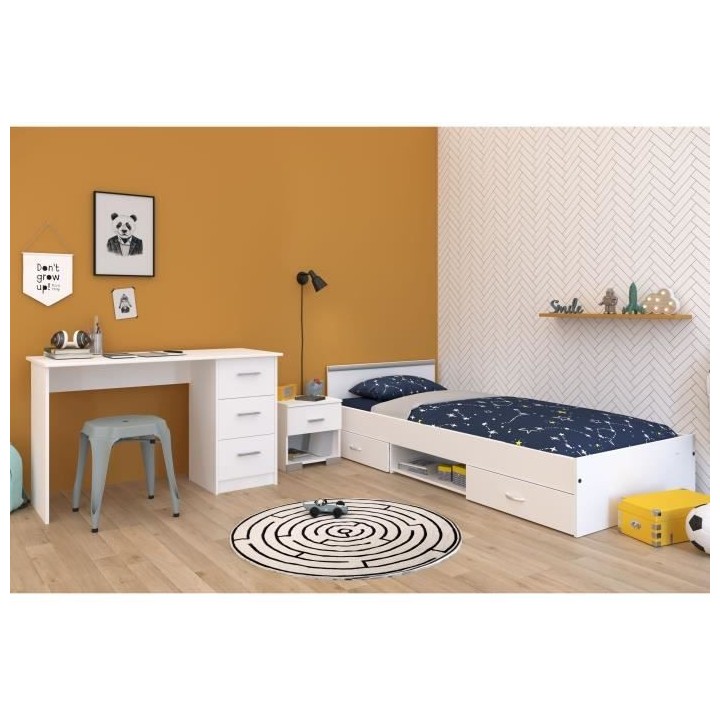 Chambre complete enfant 3 pieces ZODIAC - Lit + chevet + bureau - Déc