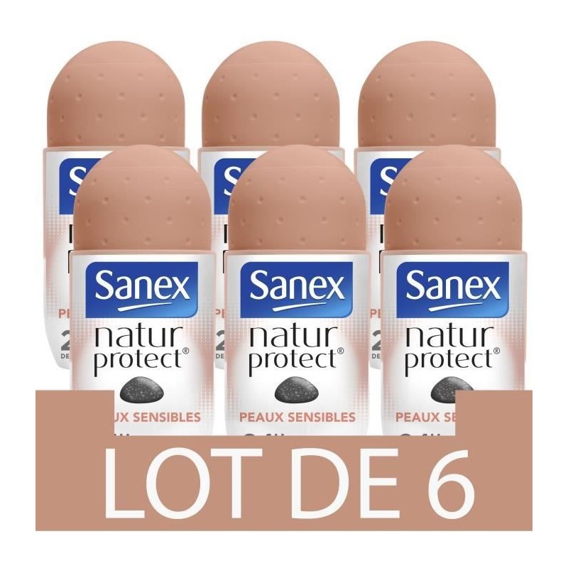 [Lot de 6] SANEX Déodorants Natur Protect peaux sensibles Pierre d'alun bille - 50 ml