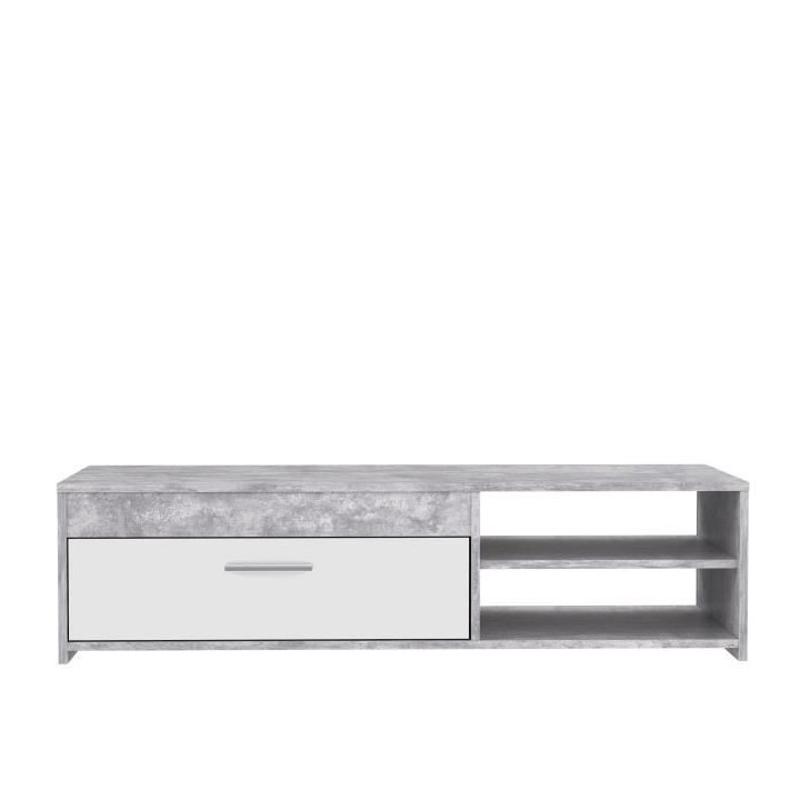 Meuble TV PILVI - Blanc et béton clair - Contemporain - L 120 x P 42,
