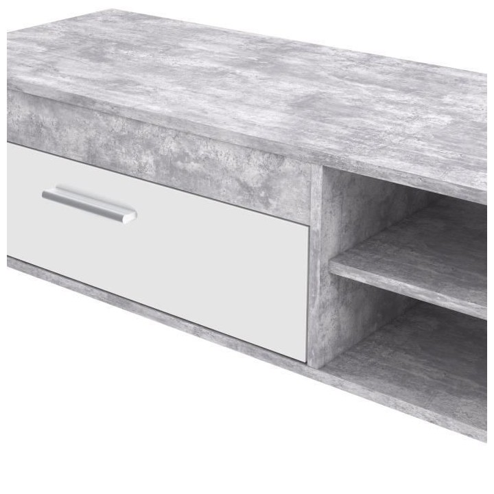 Meuble TV PILVI - Blanc et béton clair - Contemporain - L 120 x P 42,