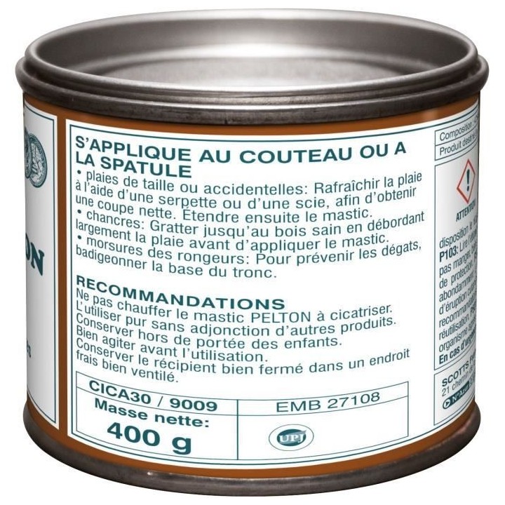 PELTON - Mastic a cicatriser pour troncs d'arbres 400g