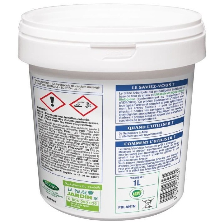 PELTON - Blanc arboricole pour troncs d'arbres 1L