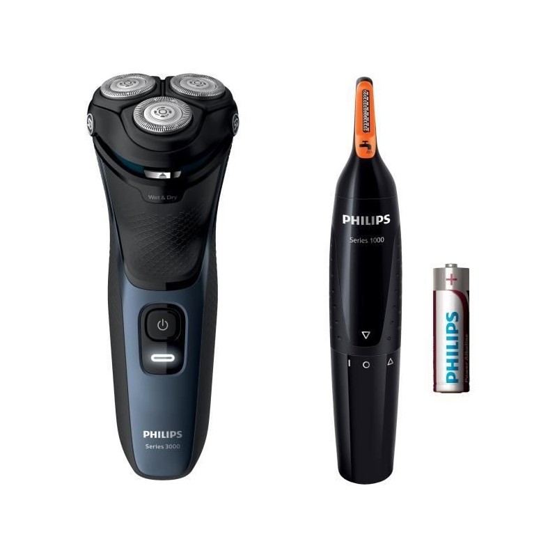 PHILIPS S3134/57 - Rasoir éléctrique 100% étanche Series 3000 - Tete 5D Pivot & Flex - Lames PowerCut - 60min rasage, 1h de c