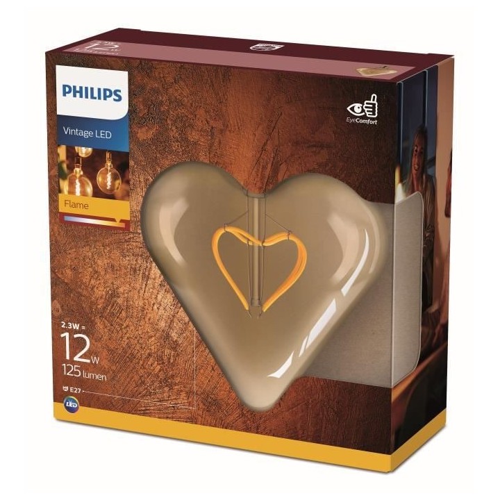 Ampoule LED coeur PHILIPS 2000k - Non dimmuable - E27 - 12W - Gold
