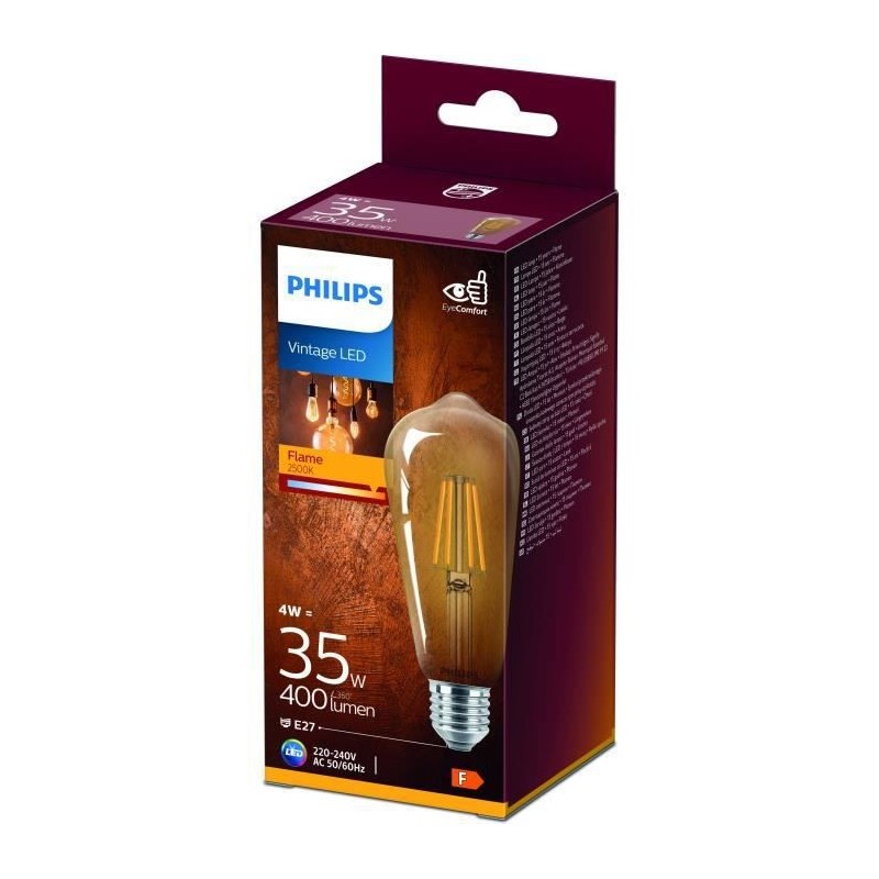 PHILIPS LED Classic Standard Edison Mini Vintage Filament 35W E27 Claire Ambrée Blanc Chaud