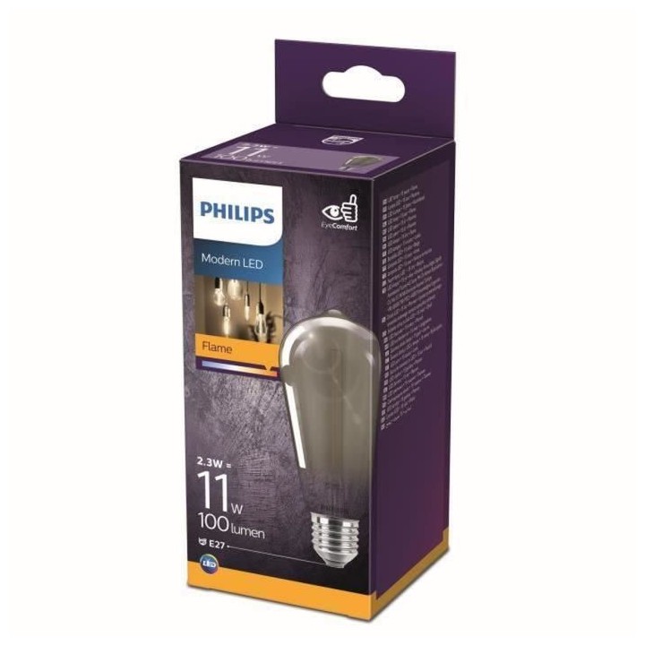 Ampoule LED PHILIPS Non dimmable - Verre smocky - E27 - 11W - Blanc Ch