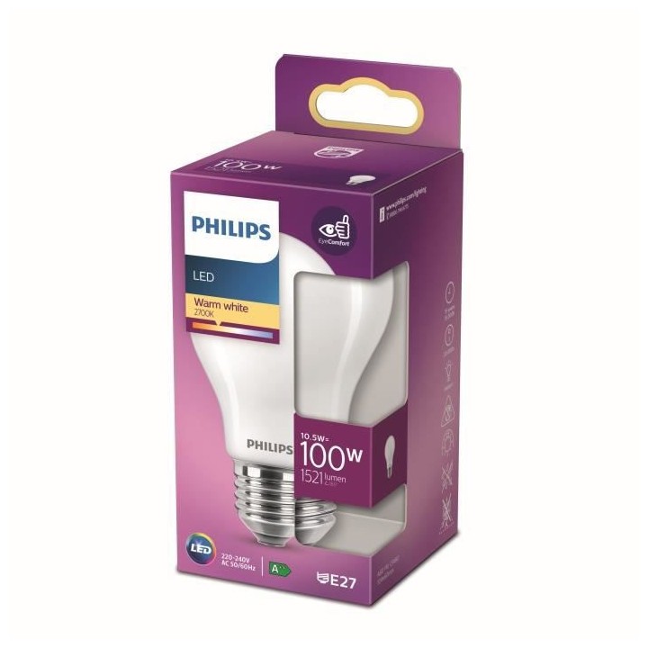 Philips ampoule LED Equivalent 100W E27 Blanc chaud Non dimmable, Plas