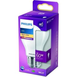 Ampoule standard LED PHILIPS Non dimmable - Verre dépoli - E27 - 60W - Blanc Chaud