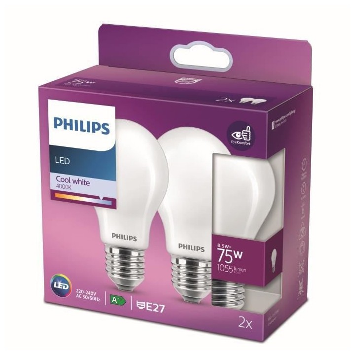 Philips ampoule LED Equivalent 75W E27 Blanc froid non dimmable, verre