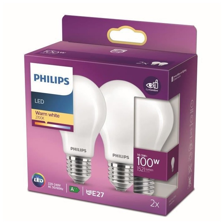Philips ampoule LED Equivalent100W E27 Blanc chaud non dimmable, verre