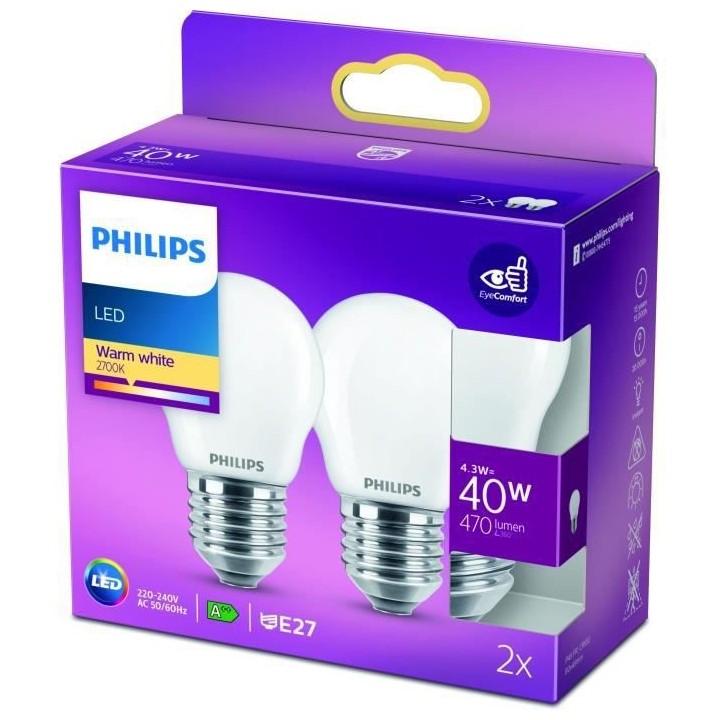 PHILIPS LED Classic 40W Sphérique E27 Blanc Chaud Dépolie Non Dimmab