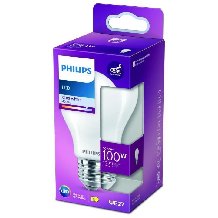 PHILIPS LED Classic 100W Standard E27 Blanc Froid Dépolie Non Dimmabl