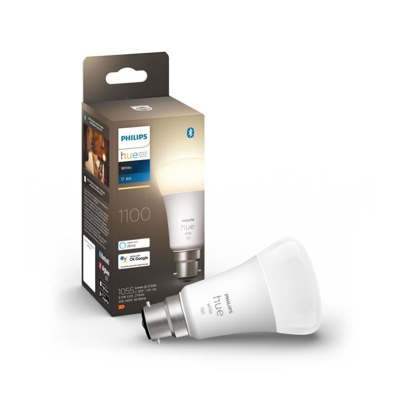 PHILIPS Hue White - Ampoule LED connectée B22 Equivalent 75W - Compatible Bluetooth