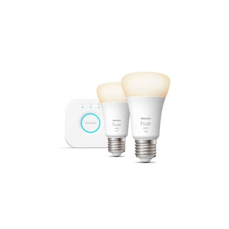 PHILIPS Hue White - Kit de démarrage ampoule LED connectée - 9,5W - E27 - Pack de 2