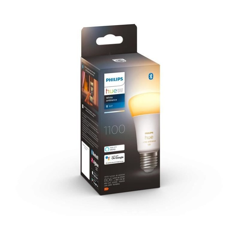 PHILIPS Hue White Ambiance - Ampoule LED connectée E27 - 9,5W Equivalent 75W - Compatible Bluetooth