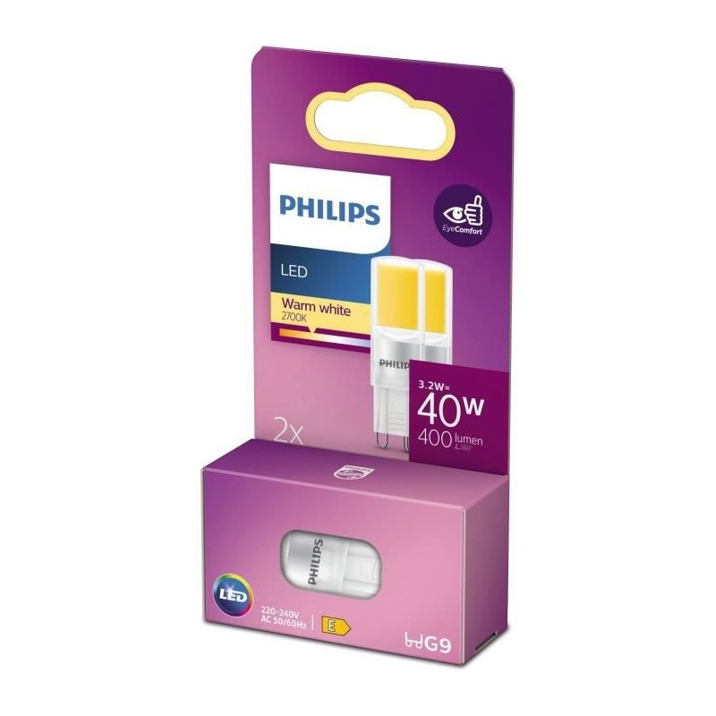 PHILIPS Ampoule LED Capsule G9 - 40W Blanc Chaud - Verre - Lot de 2