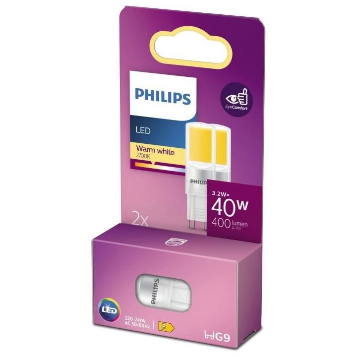 PHILIPS Ampoule LED Capsule G9 - 40W Blanc Chaud - Verre - Lot de 2