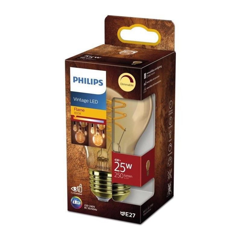 PHILIPS Ampoule LED Standard E27 - 25W Blanc Chaud Ambré - Compatible Variateur - Verre