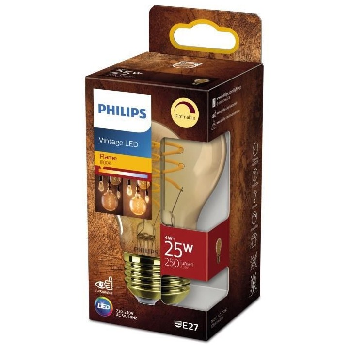 PHILIPS Ampoule LED Standard E27 - 25W Blanc Chaud Ambré - Compatible