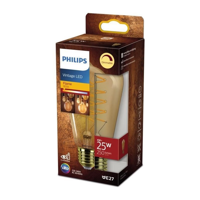 PHILIPS Ampoule LED Edison E27 - 25W Blanc Chaud Ambré - Compatible Variateur - Verre