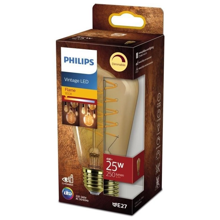 PHILIPS Ampoule LED Edison E27 - 25W Blanc Chaud Ambré - Compatible V