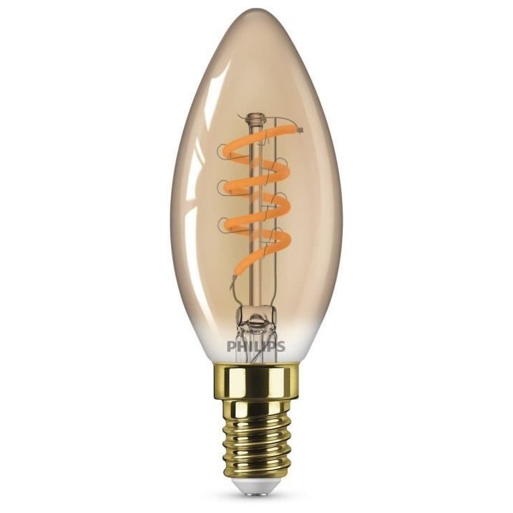 PHILIPS Ampoule LED Flamme E14 - 15W Blanc Chaud Ambré - Compatible V