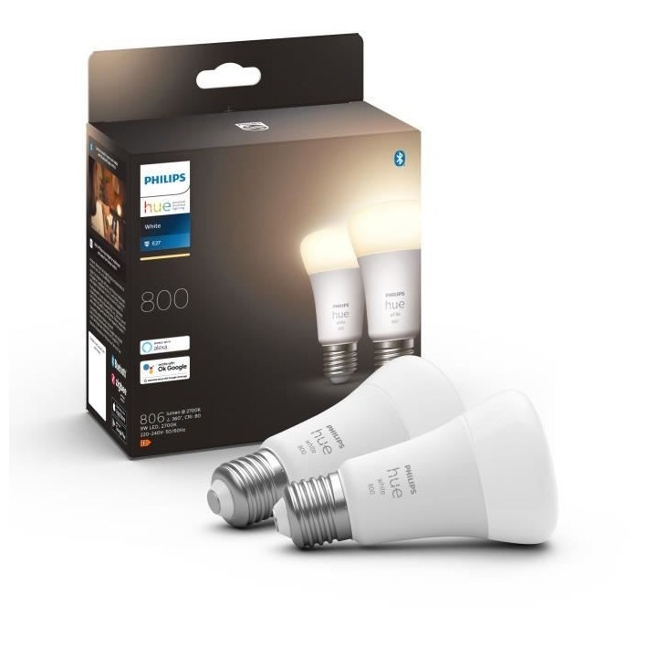 PHILIPS Hue White Ampoules LED connectées E27 - Compatible Bluetooth
