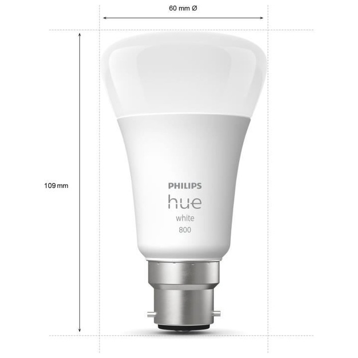PHILIPS Hue White - Ampoule LED connectée 9,5W - B22 - Compatible Blu