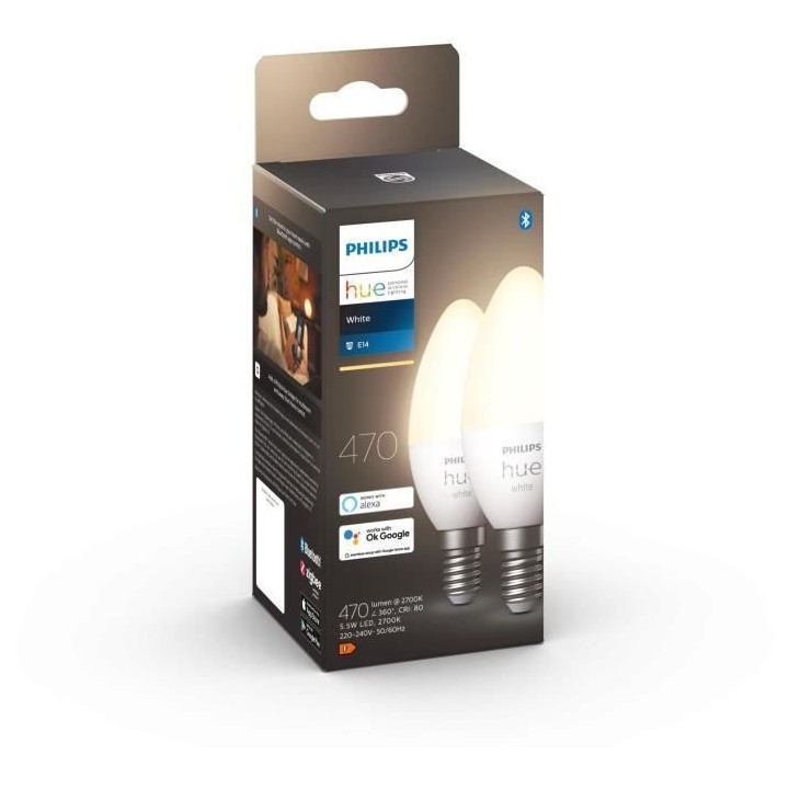 PHILIPS Hue White - Ampoules LED connectées E14 - Compatible Bluetoot