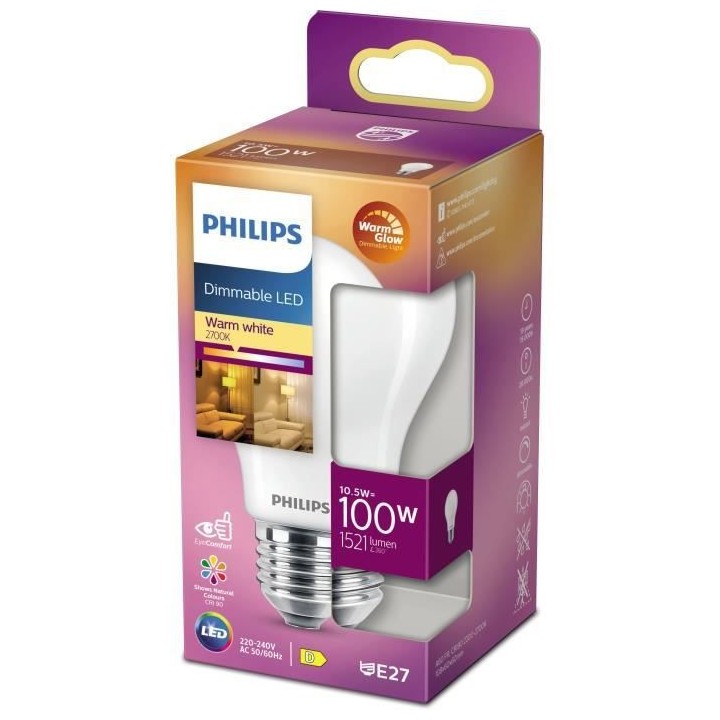 PHILIPS Ampoule LED Standard E27 - 100W Blanc Chaud Dépolie Verre Com