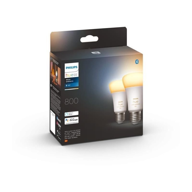 PHILIPS Hue White Ambiance - Ampoules LED connectées E27 - Compatible Bluetooth - Pack de 2