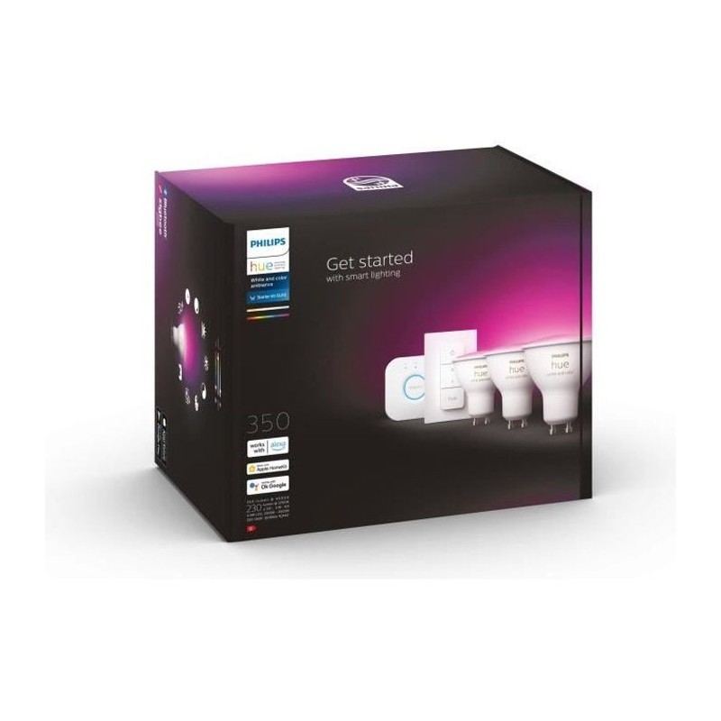 PHILIPS White & Color Ambiance Kit de démarrage ampoule LED connectée GU10 - Pack de 3