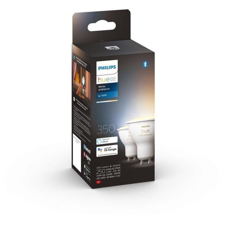 PHILIPS Hue White Ambiance Ampoules LED connectées GU10 Compatible Bl