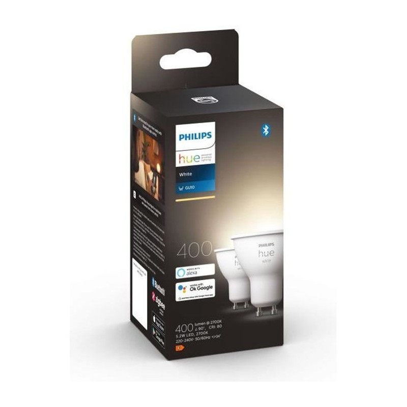 PHILIPS Hue White ampoules LED connectées GU10 - Compatible Bluetooth - Pack de 2