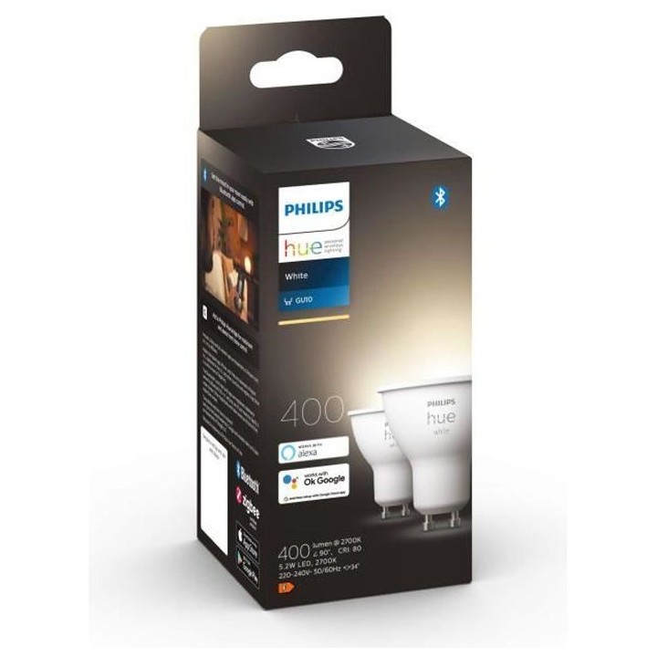 PHILIPS Hue White ampoules LED connectées GU10 - Compatible Bluetooth