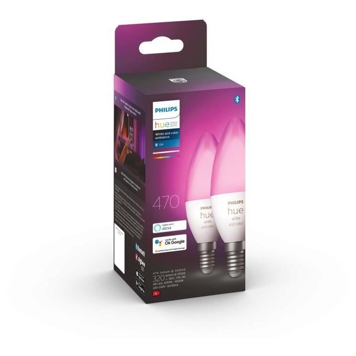PHILIPS Hue White & Color Ambiance - Ampoule LED connectée flamme E14