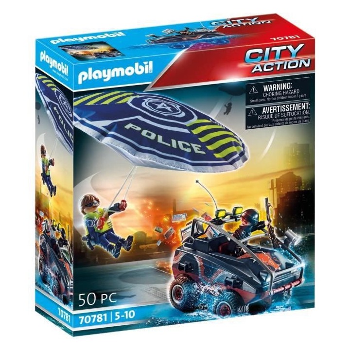 PLAYMOBIL - 70781 - Policier parachutiste et quad des bandits