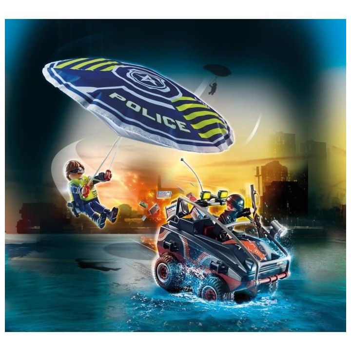 PLAYMOBIL - 70781 - Policier parachutiste et quad des bandits