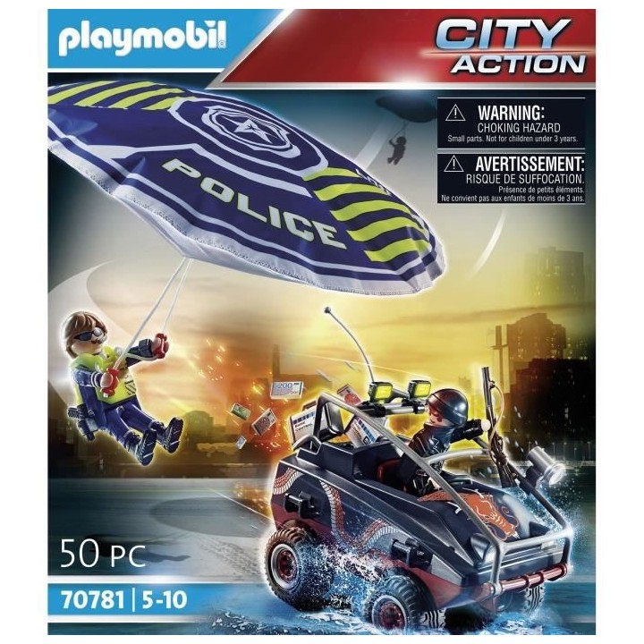 PLAYMOBIL - 70781 - Policier parachutiste et quad des bandits
