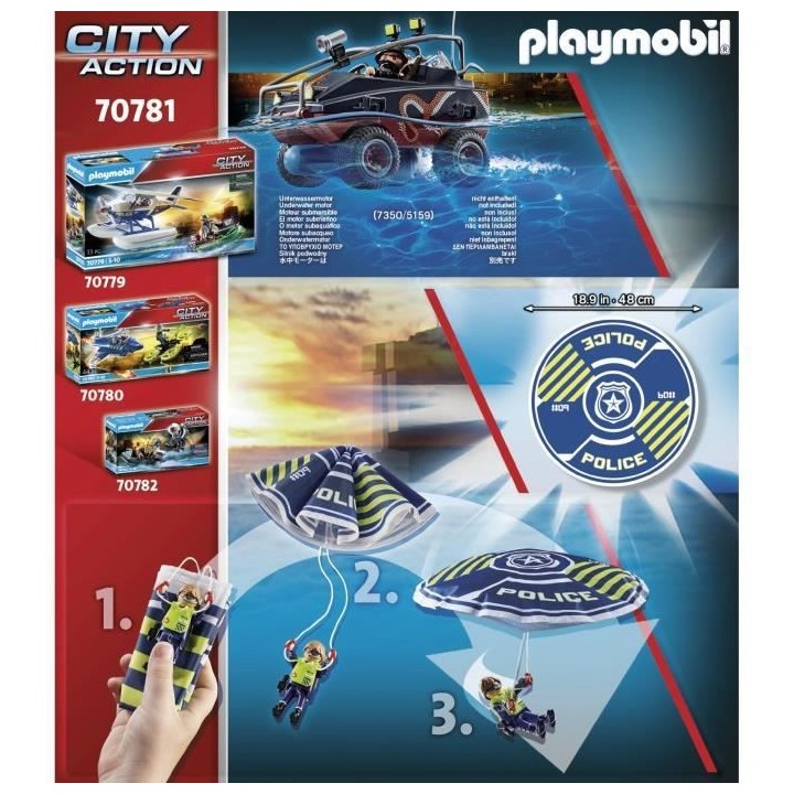 PLAYMOBIL - 70781 - Policier parachutiste et quad des bandits