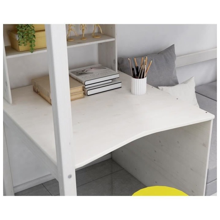 Lit mezzanine combiné - Bois massif - Blanc - Sommier inclus - 90x 20