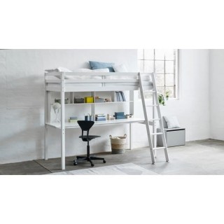 Lit mezzanine combiné - Bois massif - Blanc laqué - Sommier a lattes