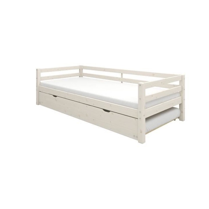 Lit banquette gigogne enfant - 2x90x190cm - Pin massif blanchi - Sommi