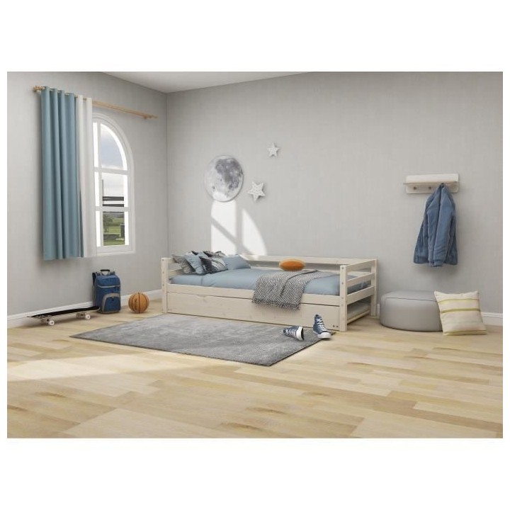 Lit banquette gigogne enfant - 2x90x190cm - Pin massif blanchi - Sommi