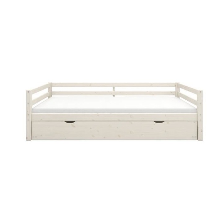 Lit banquette gigogne enfant - 2x90x190cm - Pin massif blanchi - Sommi