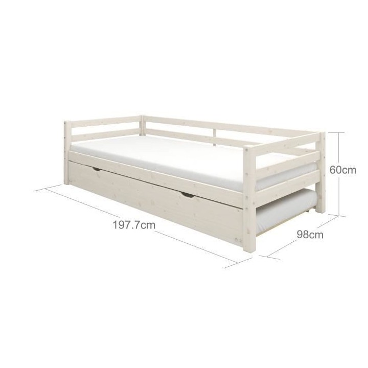 Lit banquette gigogne enfant - 2x90x190cm - Pin massif blanchi - Sommi